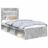 vidaXL Sengestel med hovedg&aelig;rde Beton Gr&aring; 90 x 190 cm Massiv fyrretr&aelig;