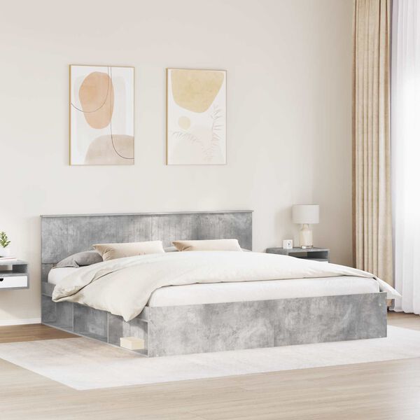 vidaXL Sengestel med hovedg&aelig;rde Beton 200 x 200 cm Massiv fyrretr&aelig;