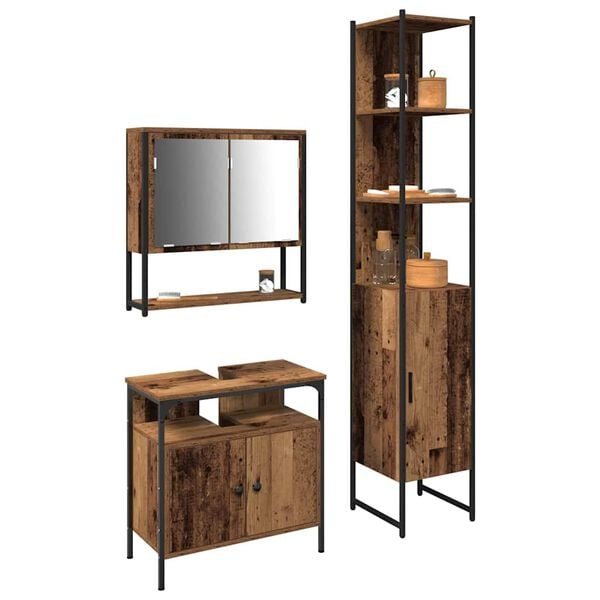 vidaXL Badev&aelig;relsesm&oslash;bel s&aelig;t med d&oslash;r 3 pcs Gammelt tr&aelig; Konstrueret tr&aelig;