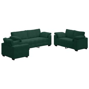 vidaXL sofas&aelig;t 3 dele med hynder velour m&oslash;rkegr&oslash;n