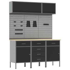 vidaXL Arbejds skab S&aelig;t med skuffe med opbevaring med l&aring;s 8 pcs Sort