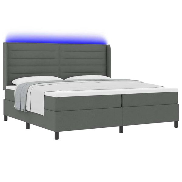vidaXL LED Box Spring Bed med madras M&oslash;rkegr&aring; 200 x 200 cm Stof