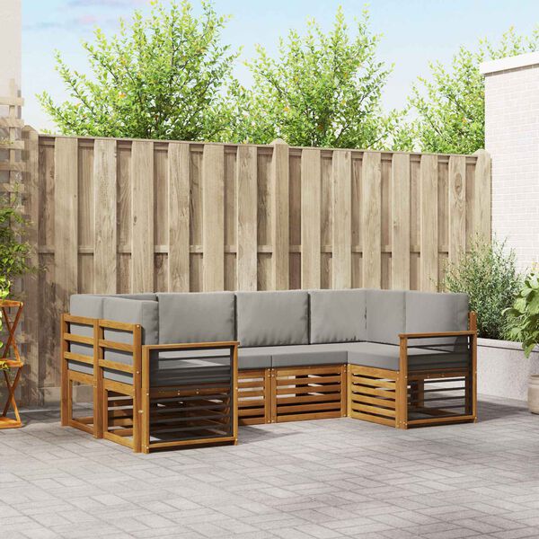 vidaXL Sektionalsofa s&aelig;t 6 pcs Naturlig og Lys Gr&aring; Massivt Akacietr&aelig;