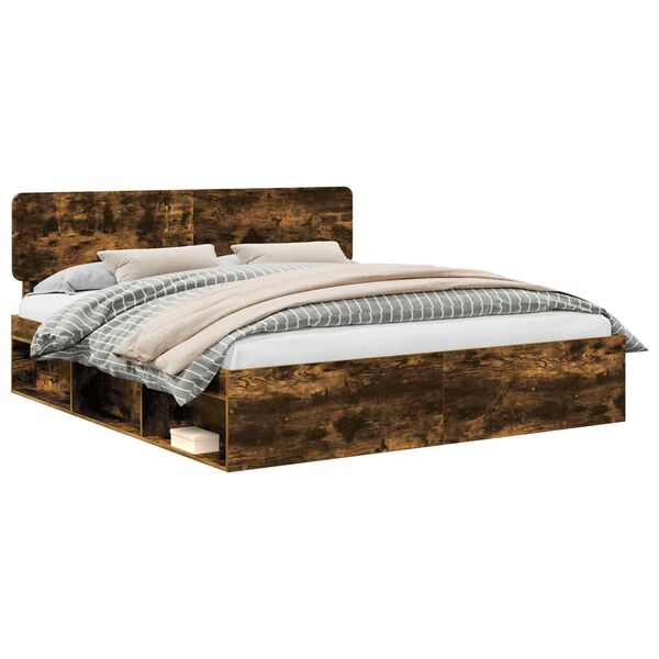 vidaXL Sengestel med hovedg&aelig;rde R&oslash;get eg 200 x 200 cm Massiv fyrretr&aelig;