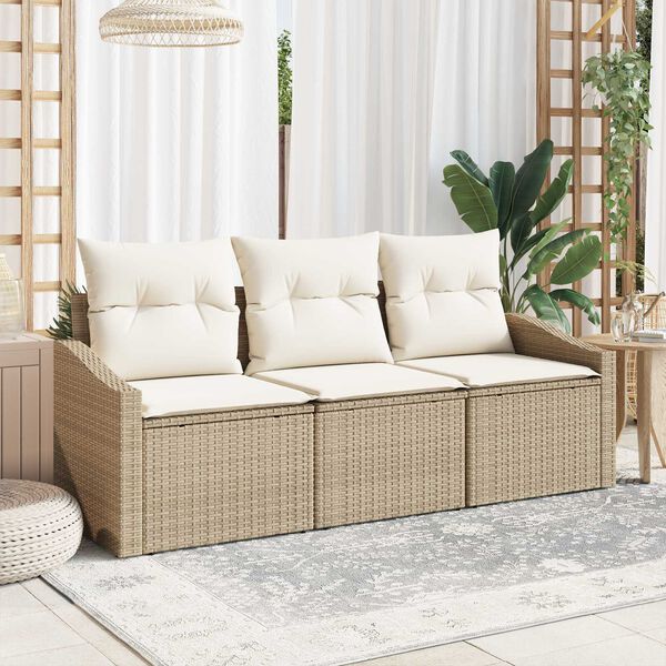 vidaXL Havesofa S&aelig;t med pude 3 pcs Beige og hvid polyrattan