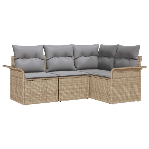 vidaXL Havesofa S&aelig;t med pude 4 pcs Beige polyrattan