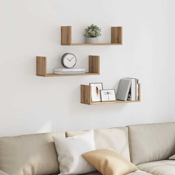vidaXL væghylder 3 stk. 58x18x18 cm konstrueret træ egetræsfarve