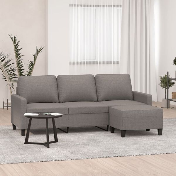 vidaXL 3-personers sofa med fodskammel 180 cm stof Gr&aring;brun