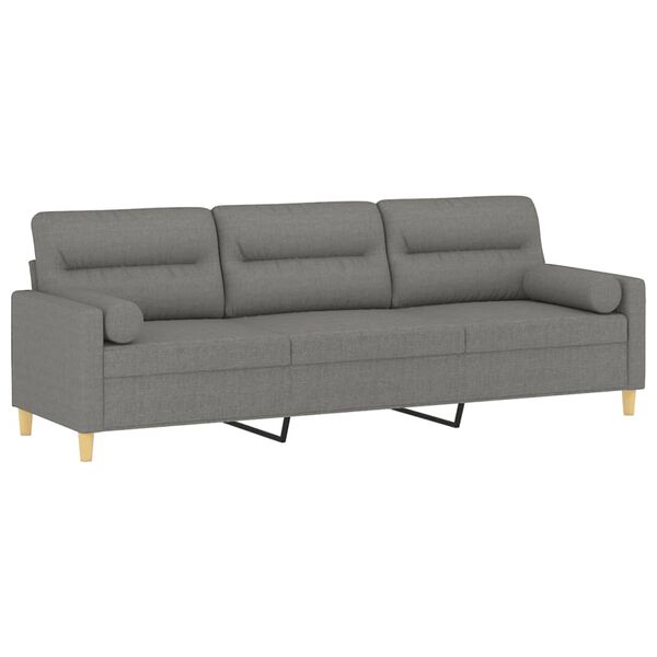 vidaXL 3-personers sofa med puder og hynder 210 cm stof m&oslash;rkegr&aring;