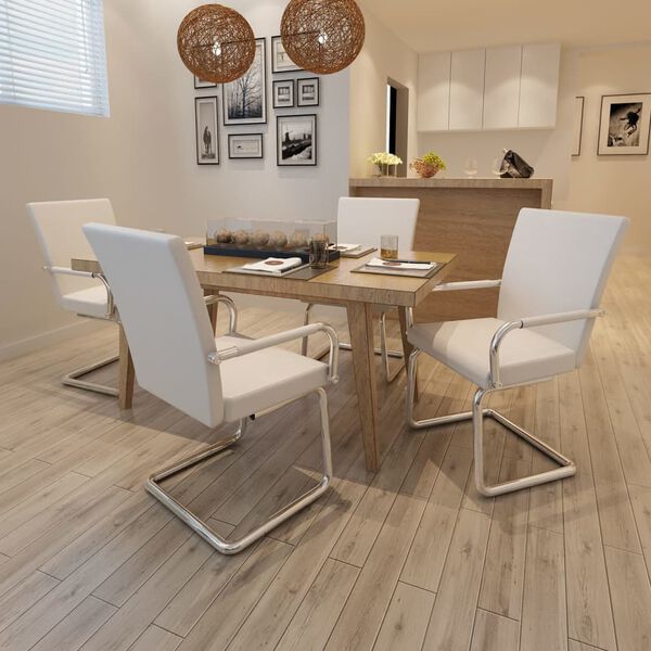 vidaXL spisebordsstole med cantilever 4 stk. stof hvid