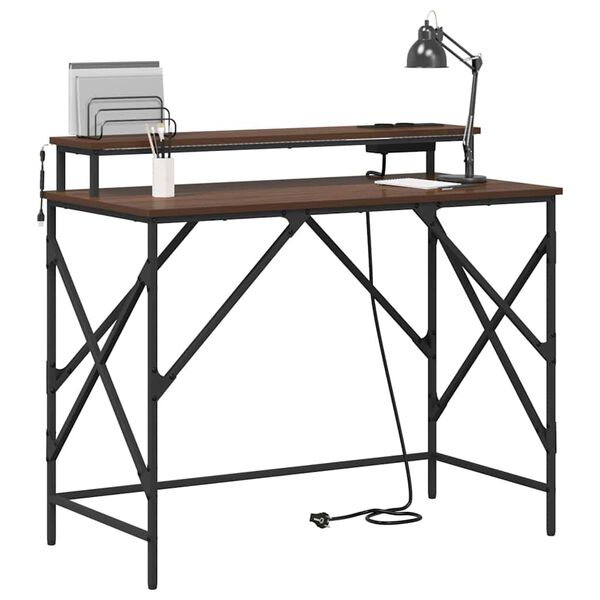 vidaXL Bord med hylde Brun eg 100 x 50 x 86,5 cm Konstrueret tr&aelig;