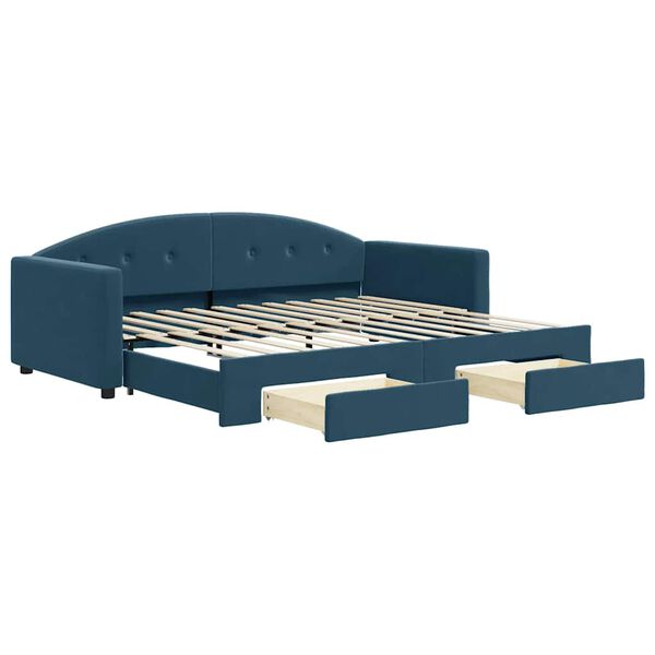 vidaXL daybed med udtr&aelig;k og skuffer 90x200 cm velour bl&aring;