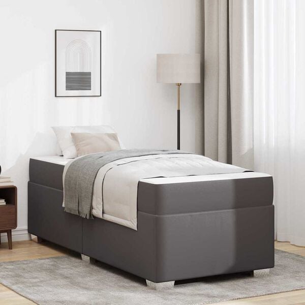 vidaXL Sengestel med madras Gr&aring; 90 x 200 cm Stof