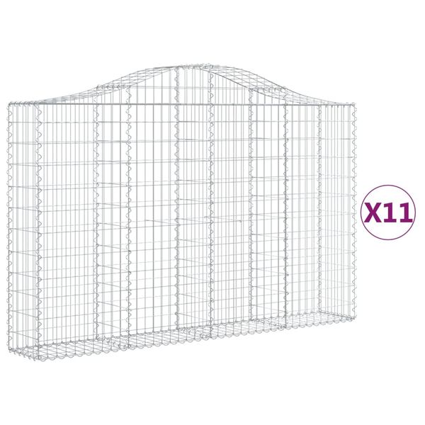 vidaXL buede gabionkurve 11 stk. 200x30x120/140 cm galvaniseret jern