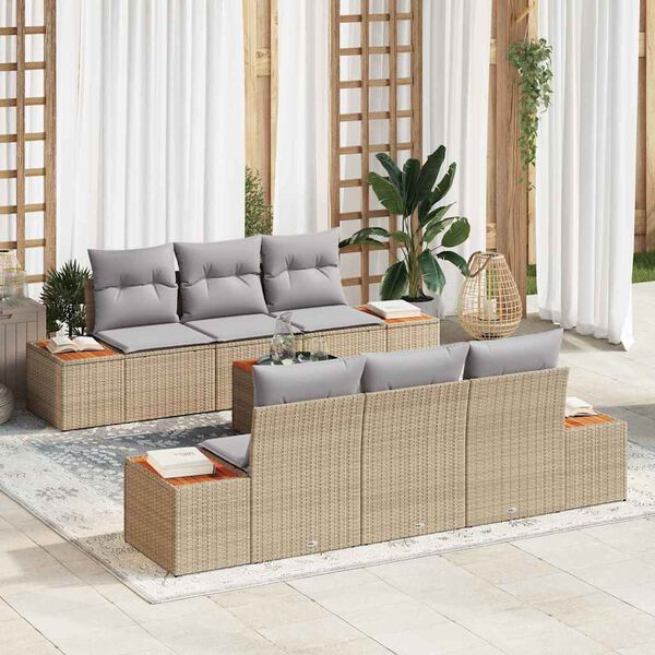 vidaXL Havesofa S&aelig;t med pude med opbevaring 7 pcs Beige Poly rattan