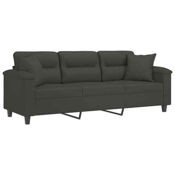 vidaXL 3-personers sofa m. puder hynder 180 cm mikrofiberstof m&oslash;rkegr&aring;