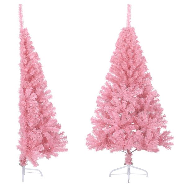 vidaXL kunstigt halvt juletræ med juletræsfod 120 cm PVC pink