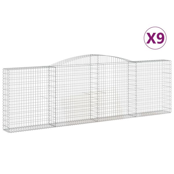 vidaXL buede gabionkurve 9 stk. 400x30x120/140 cm galvaniseret jern