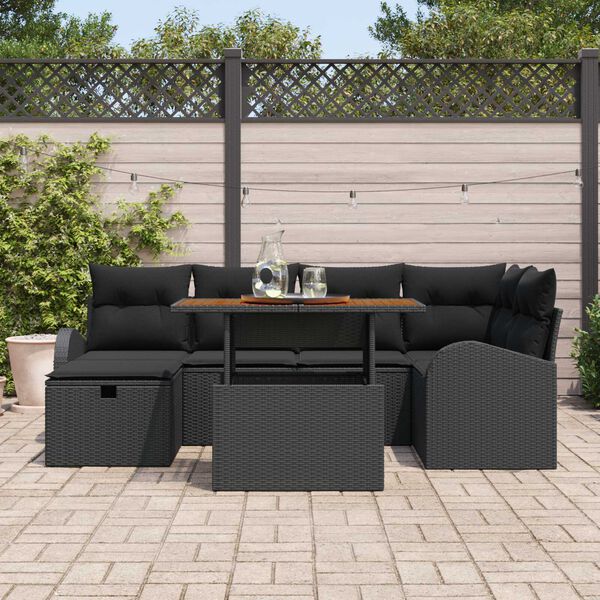 vidaXL Havesofa S&aelig;t 7 pcs Sort polyrattan