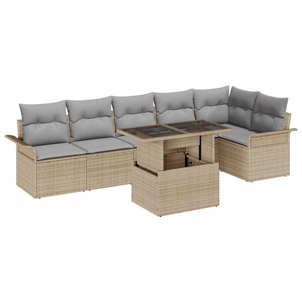 vidaXL Havesofa S&aelig;t med pude 7 pcs Beige polyrattan