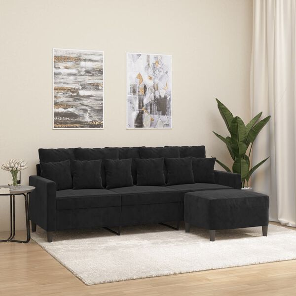 vidaXL 3-personers sofa med fodskammel 180 cm velour sort