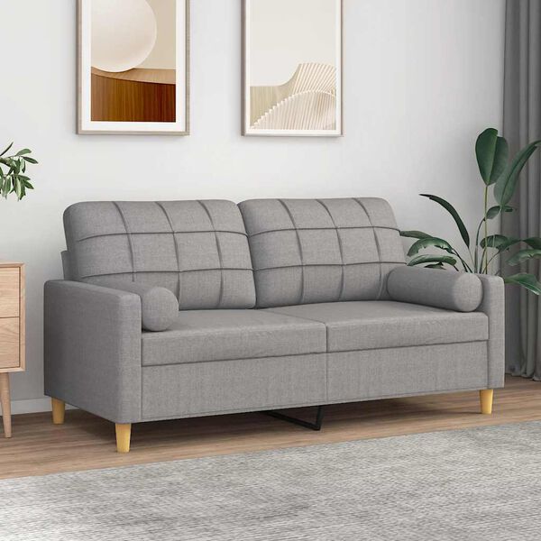 vidaXL 2-personers sofa med puder og hynder 140 cm stof lysegr&aring;