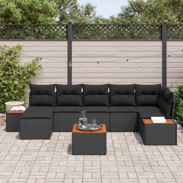 vidaXL Havesofa S&aelig;t med pude med opbevaring 8 pcs Sort Polyrattan