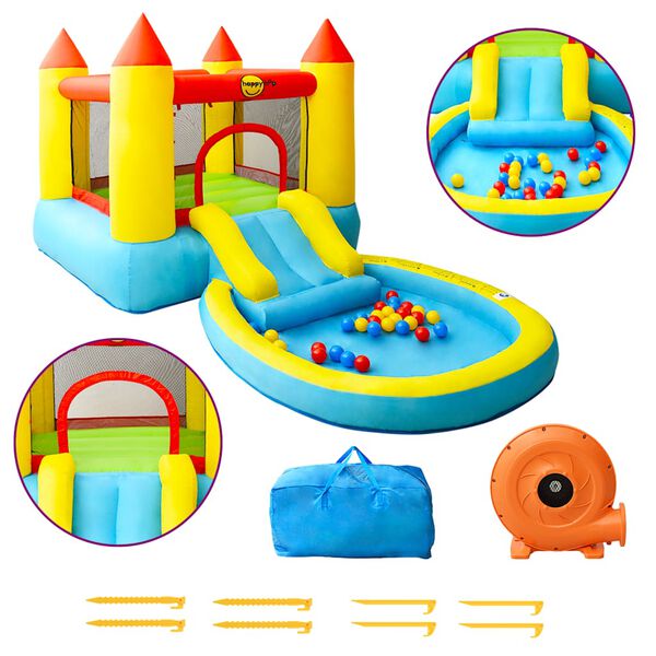 Happy Hop oppustelig hoppeborg med rutsjebane 200x365x190 cm PVC