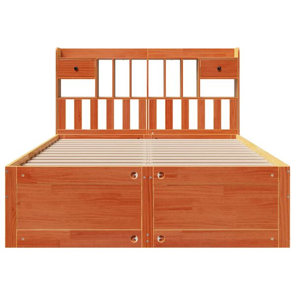 vidaXL seng med reol uden madras 140x200cm massivt fyrretr&aelig; gyldenbrun