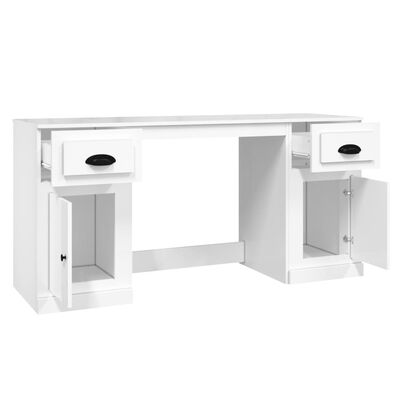 vidaXL skrivebord med skabe konstrueret træ hvid højglans