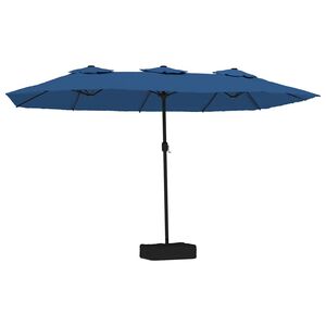 vidaXL parasol med dobbelt parasoldug og LED-lys 449x265 cm azurbl&aring;