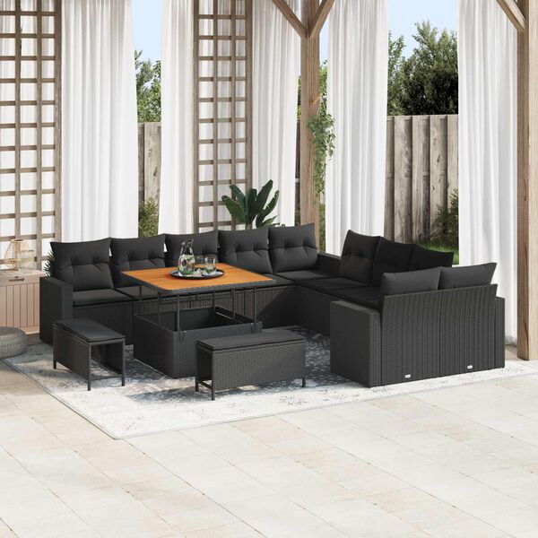 vidaXL Havesofa S&aelig;t 13 pcs Sort polyrattan