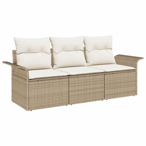 vidaXL Havesofa S&aelig;t med pude med opbevaring 3 pcs Beige Poly rattan