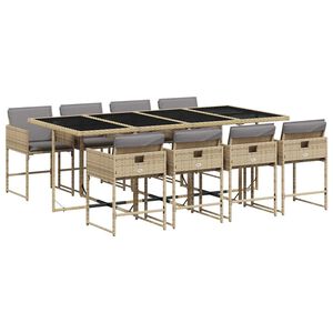 vidaXL spisebordss&aelig;t til haven 9 dele med hynder polyrattan beige