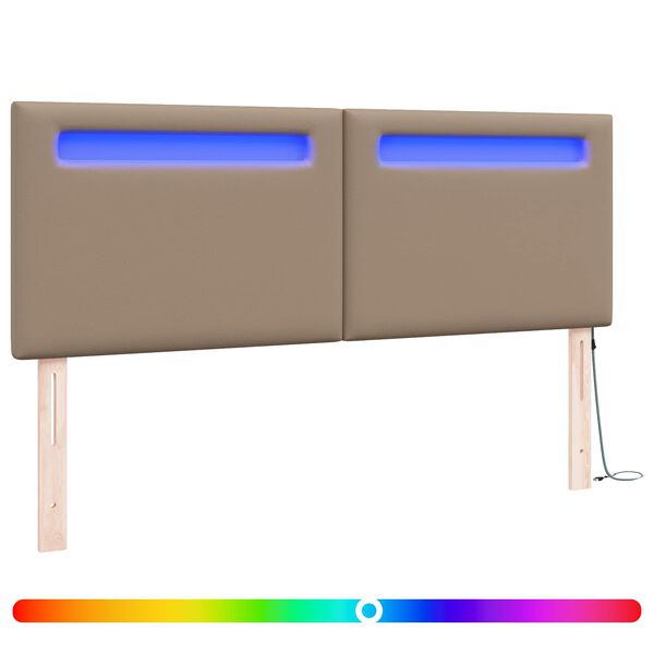 vidaXL LED sengegavl Cappuccino 144 cm Faux l&aelig;der