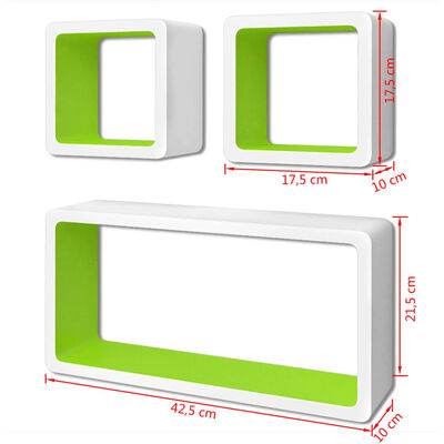 vidaXL væghylder 3 stk. MDF hvid og grøn