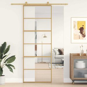 vidaXL skyded&oslash;r 76x205 cm klart sikkerhedsglas og aluminium guldfarvet