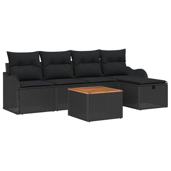 vidaXL Havesofa S&aelig;t med pude med opbevaring 6 pcs Sort polyrattan