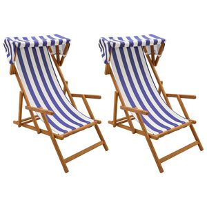 vidaXL Havestol 2 pcs 3 position Massiv Eucalyptus Tr&aelig; Bl&aring; og Hvid
