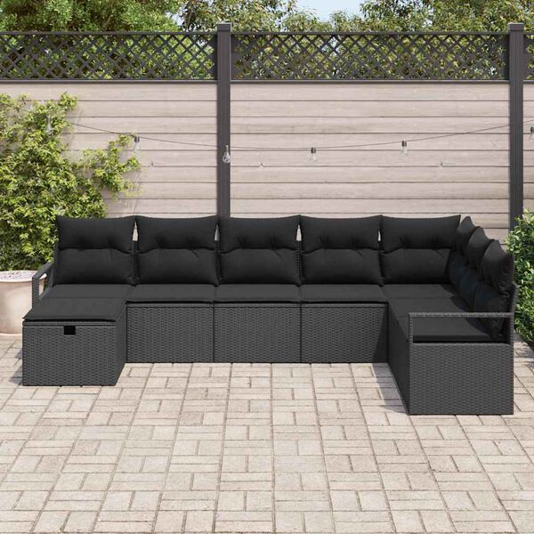 vidaXL Sofa S&aelig;t med pude med opbevaring 8 pcs Sort polyrattan