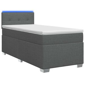 vidaXL Box Spring Seng med Madras og LED M&oslash;rkegr&aring; Enkelt Stof