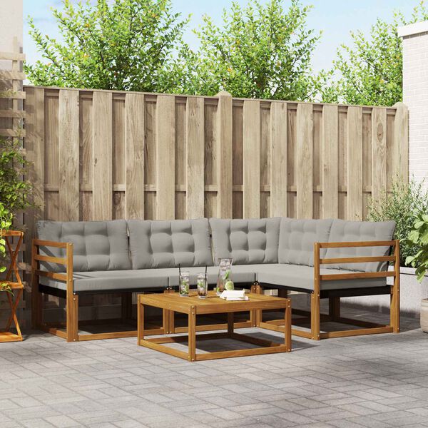 vidaXL Udend&oslash;rs sofagruppe med pude 5 pcs Naturlig og Lys Gr&aring;