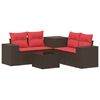 vidaXL Sofa S&aelig;t 6 stk. Brun og R&oslash;d Poly Rattan og St&aring;l