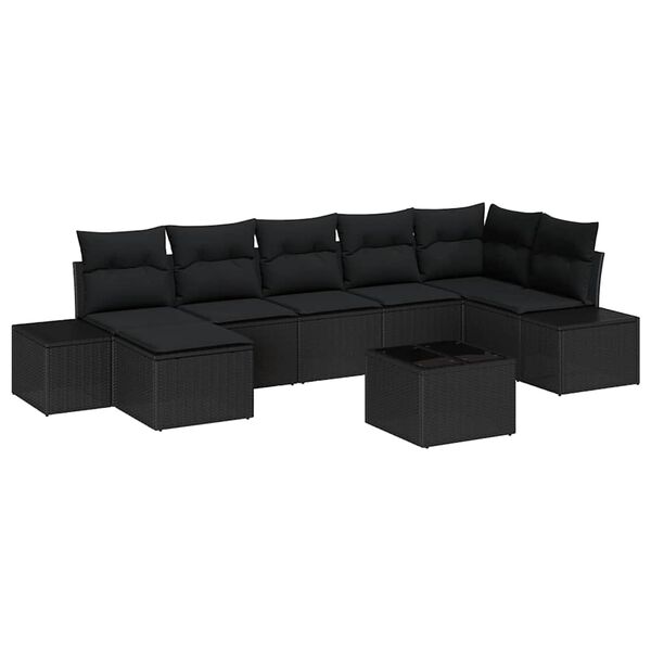 vidaXL Havesofa S&aelig;t med pude med opbevaring 7 pcs Sort polyrattan