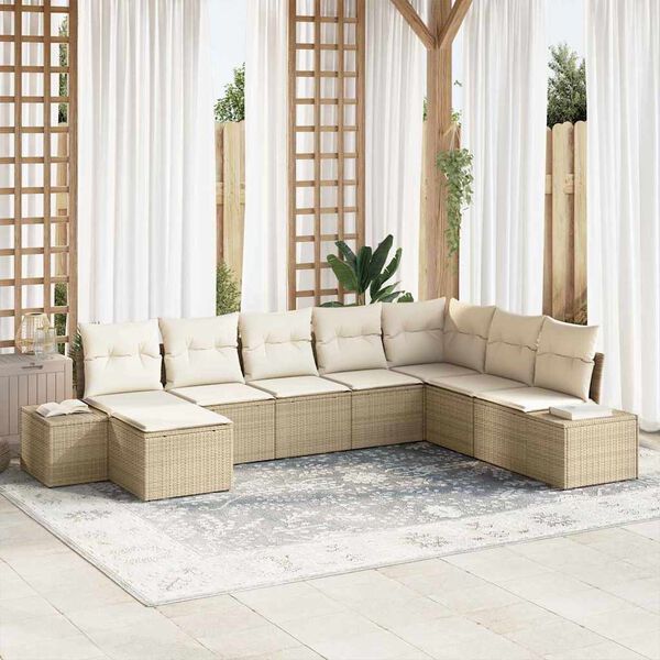 vidaXL Havesofa S&aelig;t med pude 8 pcs Beige og creme polyrattan