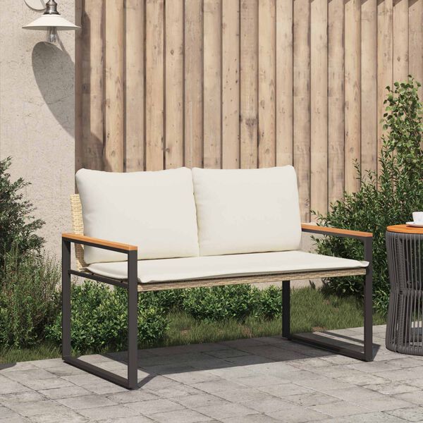 vidaXL b&aelig;nk med pude Beige og cremehvid 115 x 65 x 72 cm Rattan