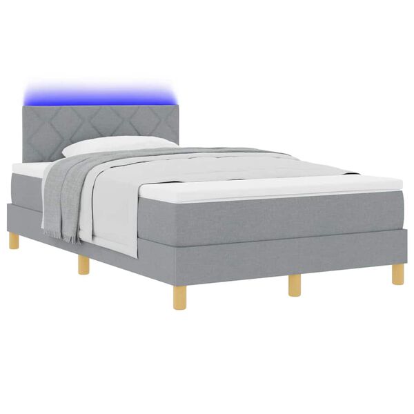 vidaXL LED Box Spring Bed med madras med LED Lysegr&aring; 120 x 190 cm Stof