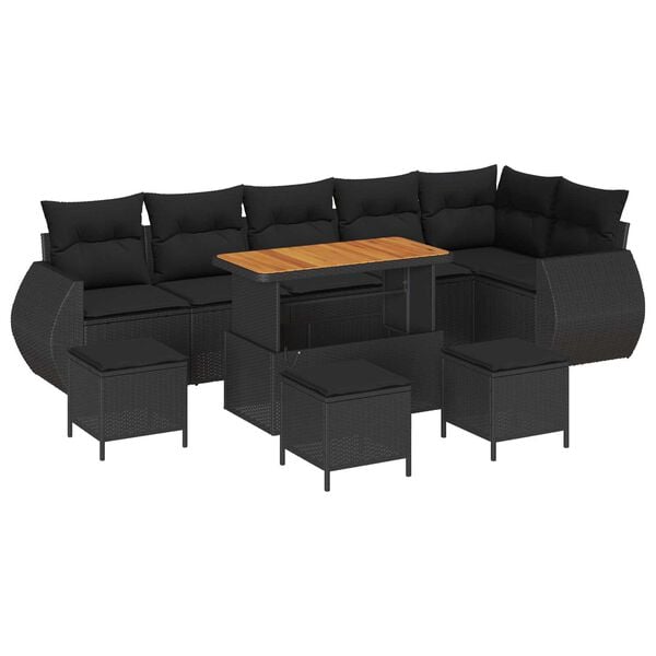 vidaXL Havesofa S&aelig;t 10 pcs Sort polyrattan