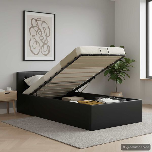 vidaXL hydraulisk opbevaringsseng 90x200 cm kunstl&aelig;der sort