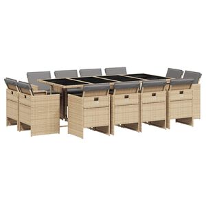 vidaXL spisebordss&aelig;t til haven 13 dele med hynder polyrattan beige